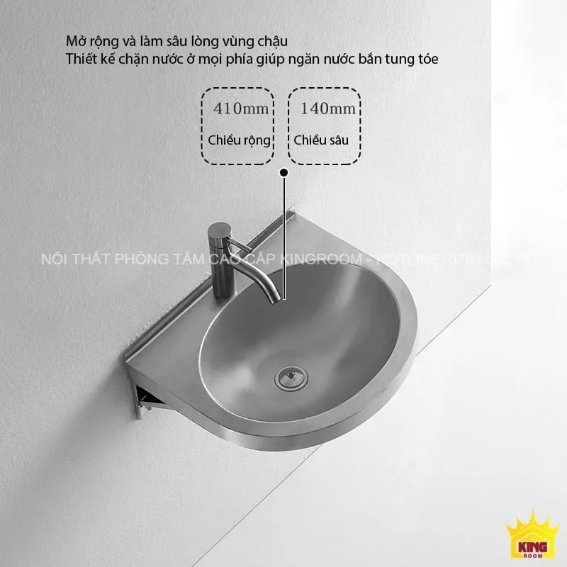 Kích thước chi tiết Lavabo Treo Tường Aqua SH50 với chiều rộng 410mm và chiều sâu 140mm