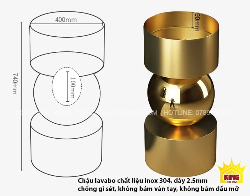 Chất liệu inox 304, dày 2.5mm, chống gỉ sét, không bám vân tay, không bám dấu mỡ.