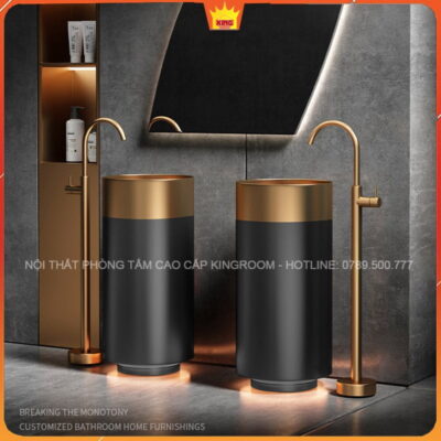 Lavabo Inox Trụ Đứng Aqua MH5 với thiết kế vàng đen sang trọng.