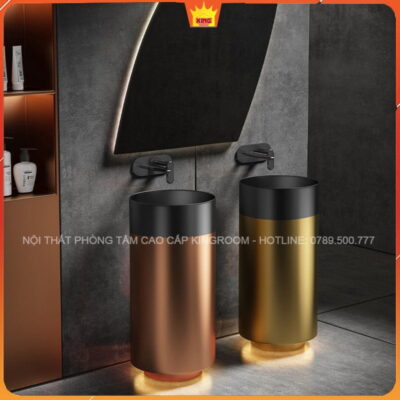 Lavabo Inox Trụ Đứng Aqua MH5 với màu sắc đồng và vàng.