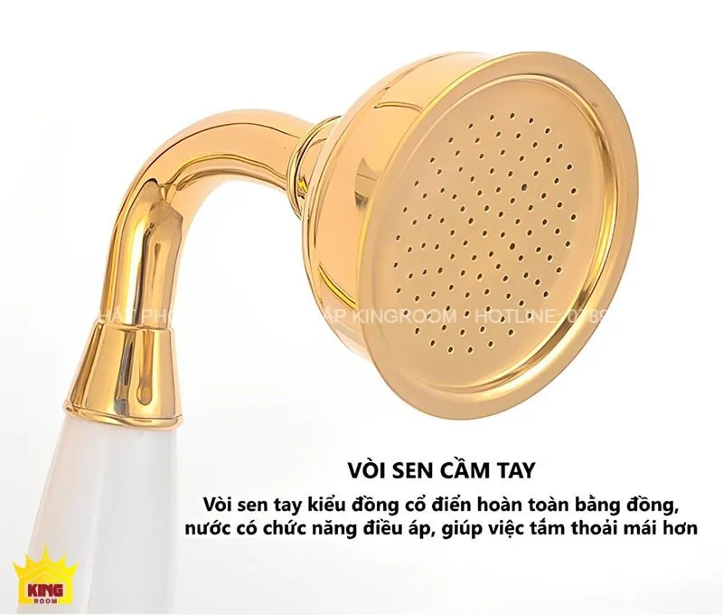 vòi sen cầm tay mạ vàng cổ điển Aqua SA40 với thiết kế đồng cổ điển.