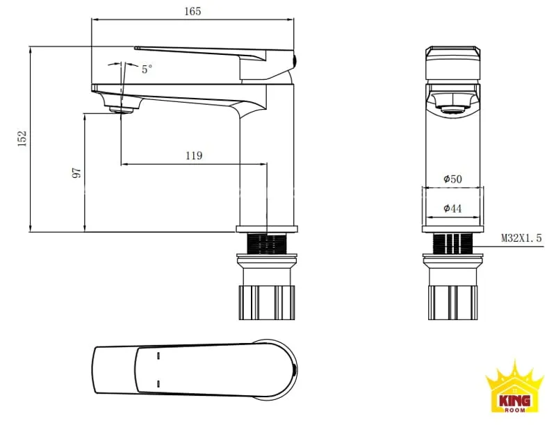 Bản Vẽ Kỹ Thuật Vòi Lavabo Nóng Lạnh Aqua HC2