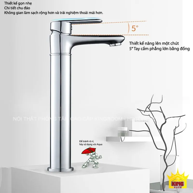 Vòi Lavabo Nóng Lạnh Aqua M30 với góc nâng 5 độ