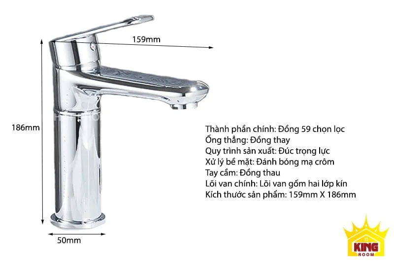 Kích thước và thành phần của Vòi Lavabo Nóng Lạnh Aqua TA4