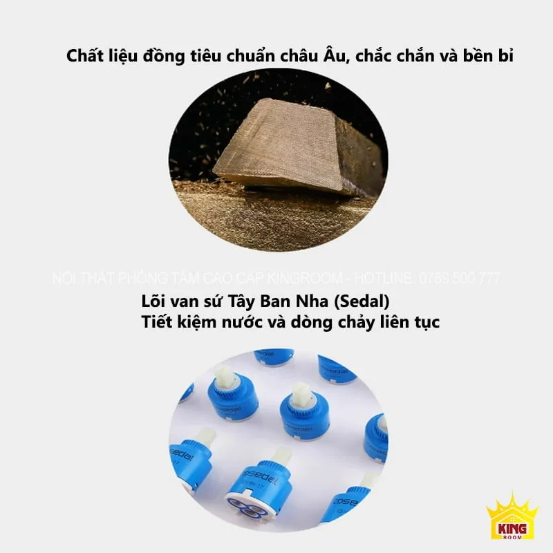 Chất liệu đồng tiêu chuẩn châu Âu của Vòi Lavabo Nóng Lạnh Màu Xám Aqua VD30