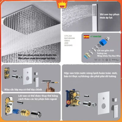 Vòi sen âm tường bằng đồng mạ Crom Aqua 50M