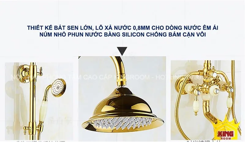 Thiết kế bát sen lớn, lỗ xả nước 0,8mm cho dòng nước êm ái, núm nhỏ phun nước bằng silicon chống bám cặn vòi