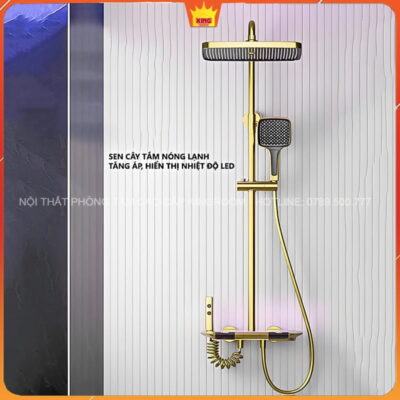 Vòi sen cây tắm nóng lạnh Aqua DS50 với thiết kế tăng áp và hiển thị nhiệt độ LED.