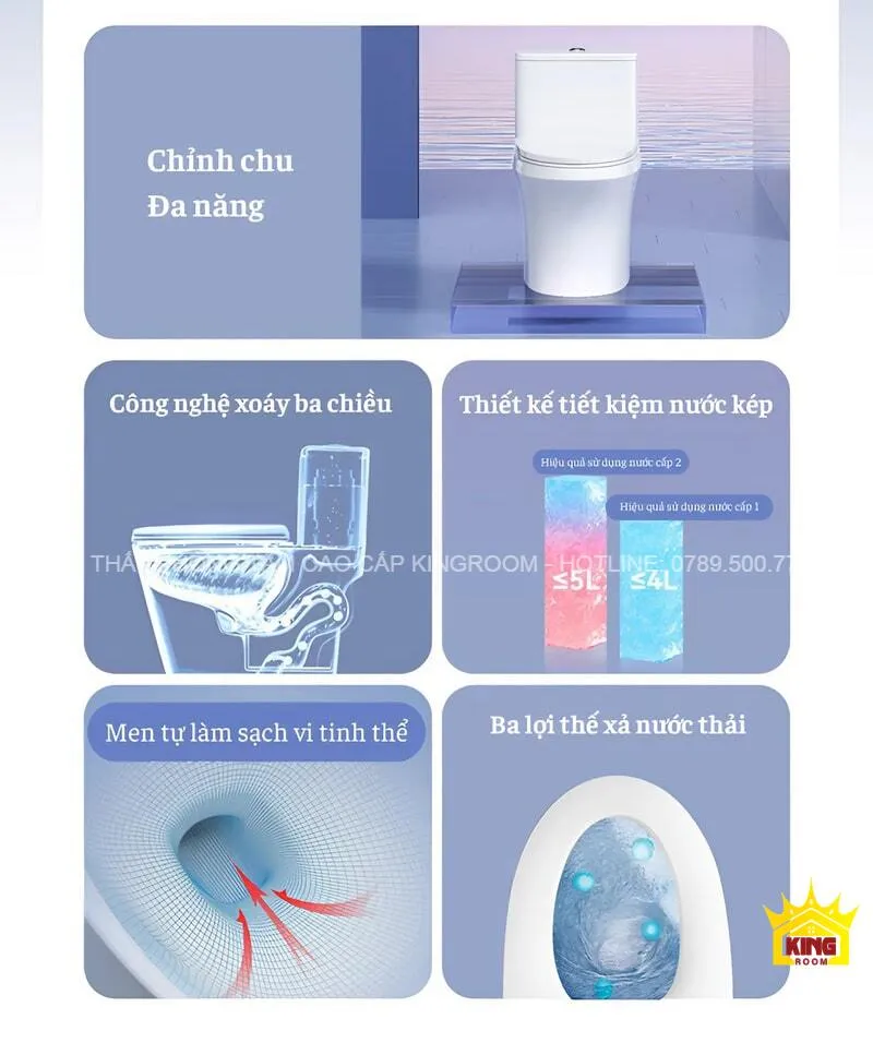 Bồn cầu 1 khối Aqua VH90 với thiết kế hiện đại, tiết kiệm nước và tiện lợi cho phòng tắm.