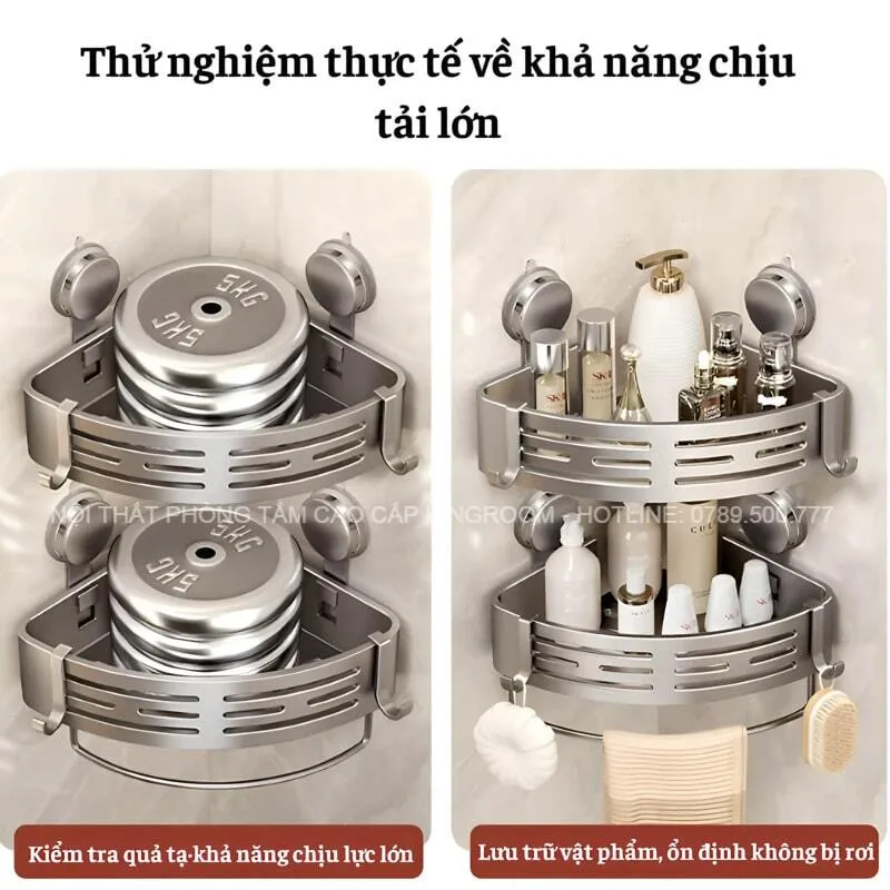 Thử nghiệm thực tế khả năng chịu tải lớn của kệ góc nhà tắm Aqua BS20 lên tới 20kg