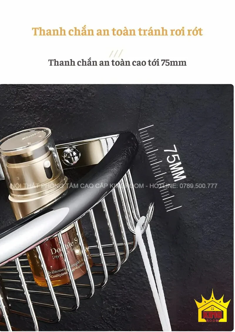 Thanh chắn an toàn cao 75mm giúp tránh rơi rớt vật dụng.