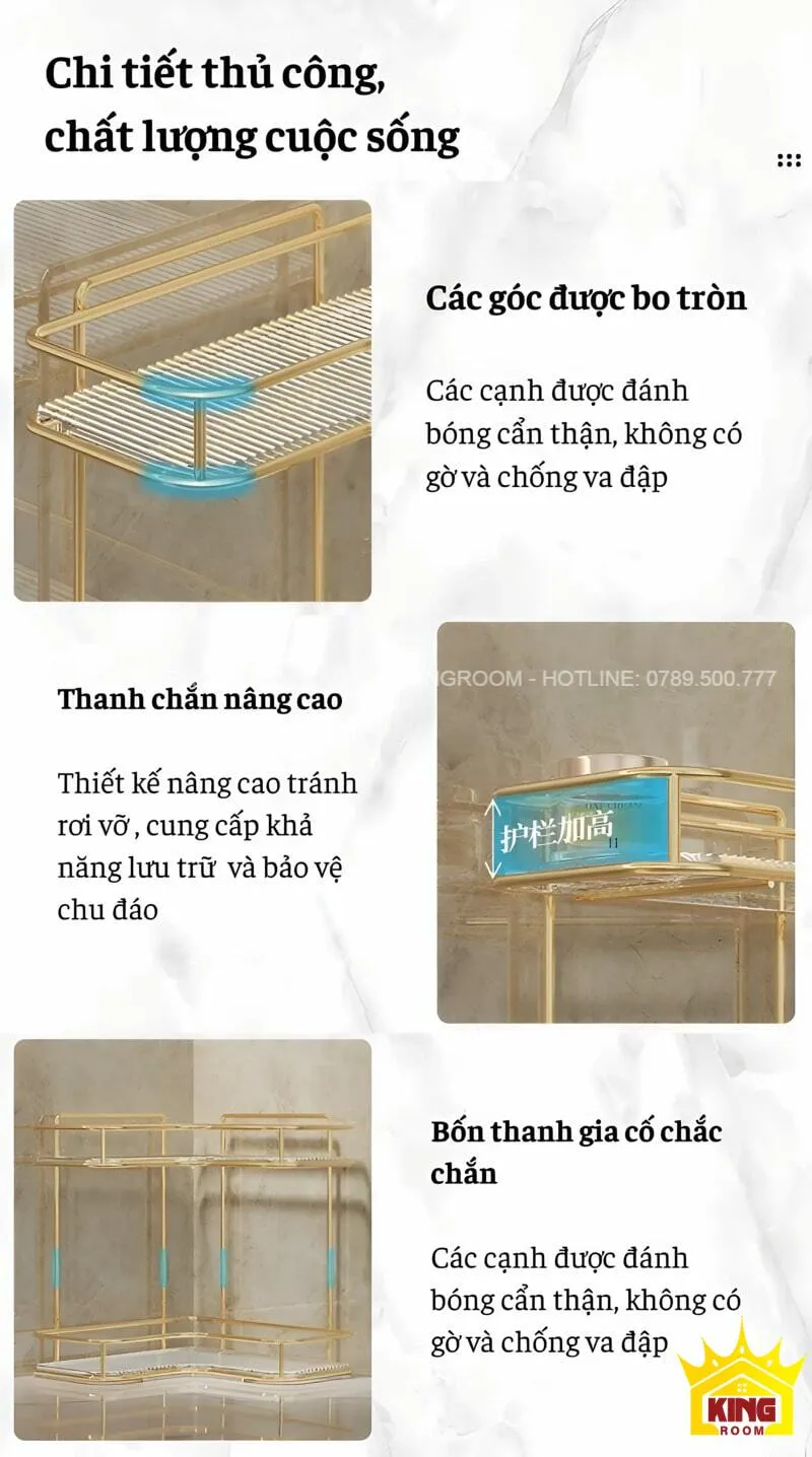 Chi tiết thủ công, bo tròn các góc cạnh và thiết kế thanh chắn nâng cao