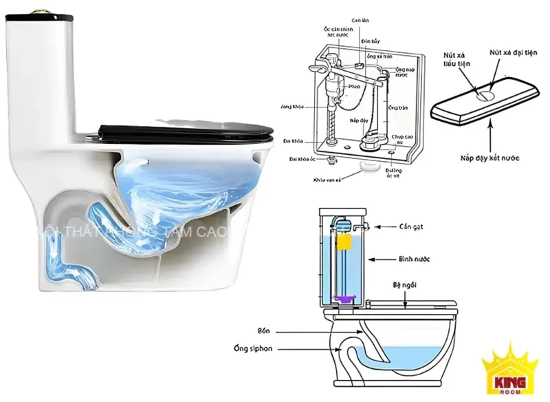 Các thành phần cơ bản của bồn cầu nguyên khối