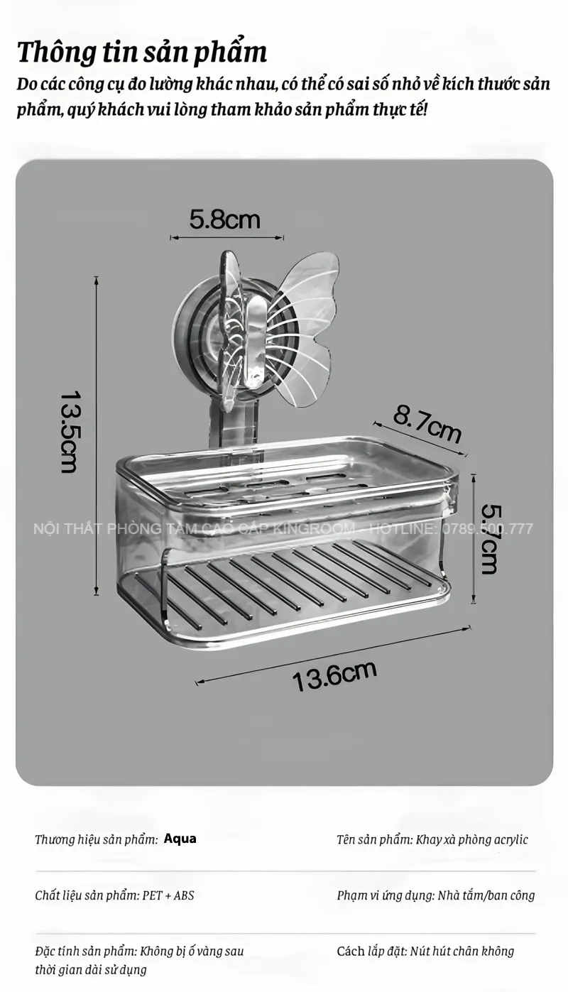 Kệ xà bông Aqua ST3 với kích thước tiêu chuẩn, thiết kế đa năng