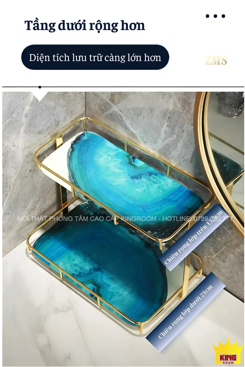 Tầng dưới của kệ nhà tắm 2 tầng Aqua TH30 có diện tích lưu trữ rộng hơn, chứa được nhiều đồ hơn.