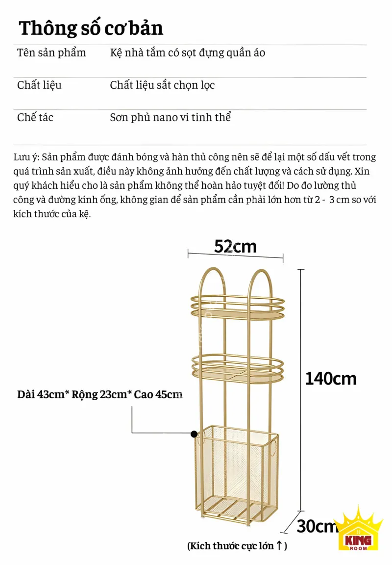 Thông số kỹ thuật với chiều cao 140cm và chất liệu sắt chọn lọc.