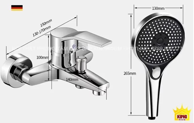 Kích thước của bộ vòi sen tắm đứng truyền thống