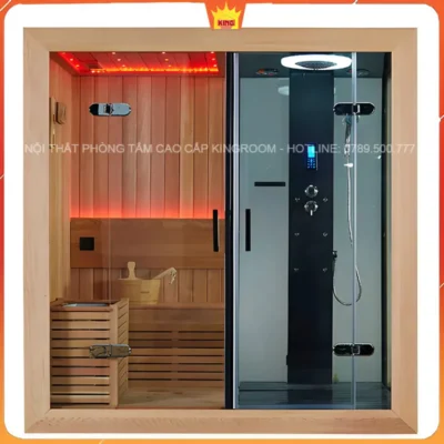 Aqua M-6035 với thiết kế kính cường lực và gỗ tuyết tùng, trang bị công nghệ xông hơi hiện đại.