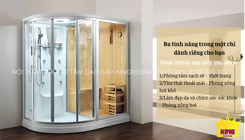 Phòng xông hơi khô ướt kết hợp Aqua M82 với thiết kế hiện đại, tích hợp phòng tắm và phòng xông hơi khô