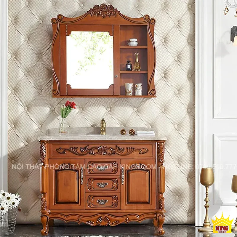 Tủ chậu lavabo tân cổ điển NS8 làm từ gỗ sồi đỏ