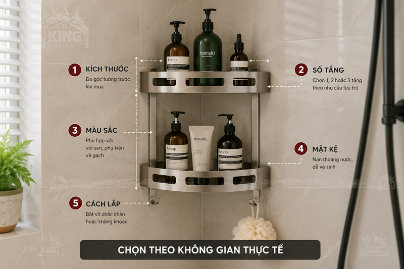 Checklist chọn kệ góc nhà tắm phù hợp
