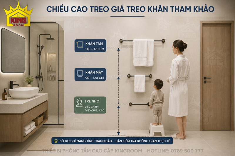 Chiều cao treo khăn nhà tắm tham khảo theo nhu cầu sử dụng
