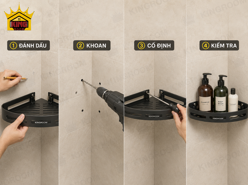 So sánh lắp kệ góc bắt vít và không cần khoan