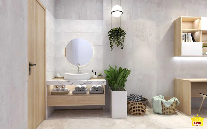 Minh họa mẫu tủ lavabo làm từ gỗ