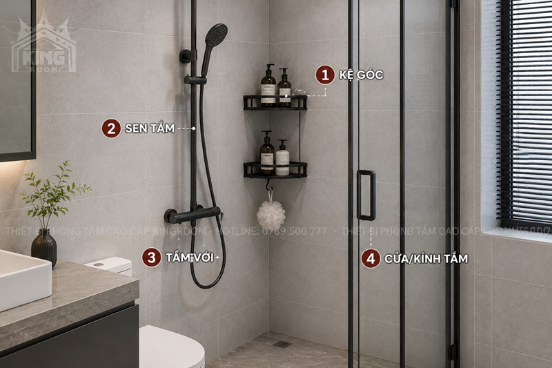 Vị trí lắp kệ góc nhà tắm thuận tiện khi sử dụng