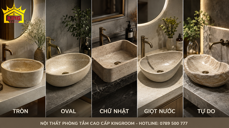 Các kiểu dáng lavabo đá đẹp tròn oval chữ nhật giọt nước