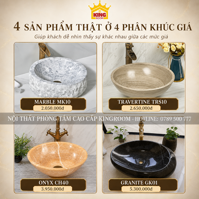 Các mẫu lavabo đá tự nhiên theo từng mức giá tại Kingroom