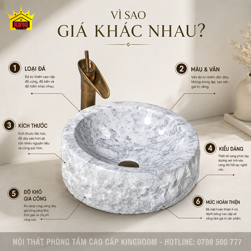 Các yếu tố ảnh hưởng đến giá lavabo đá tự nhiên