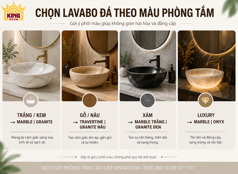 Cách chọn màu lavabo đá phù hợp phòng tắm