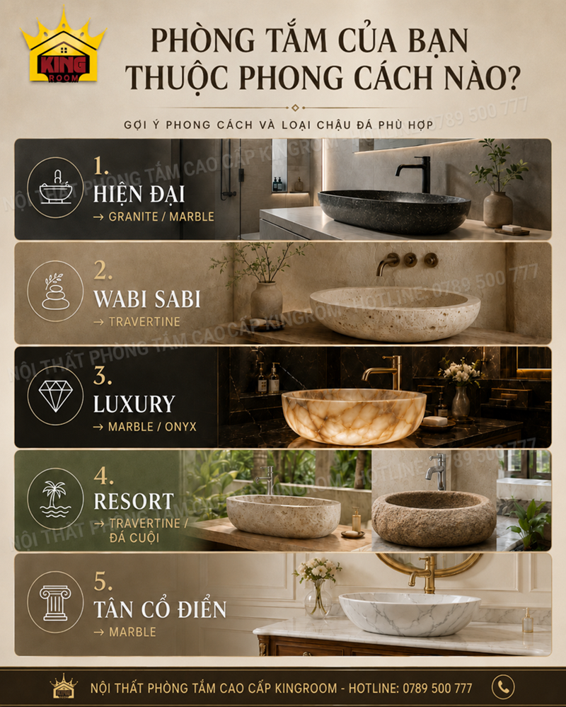 Chọn lavabo đá đẹp theo phong cách phòng tắm