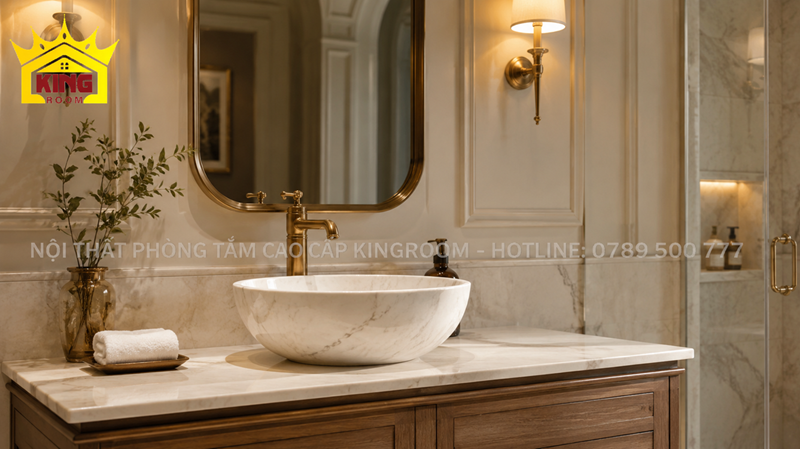 Lavabo đá Marble cho phòng tắm tân cổ điển