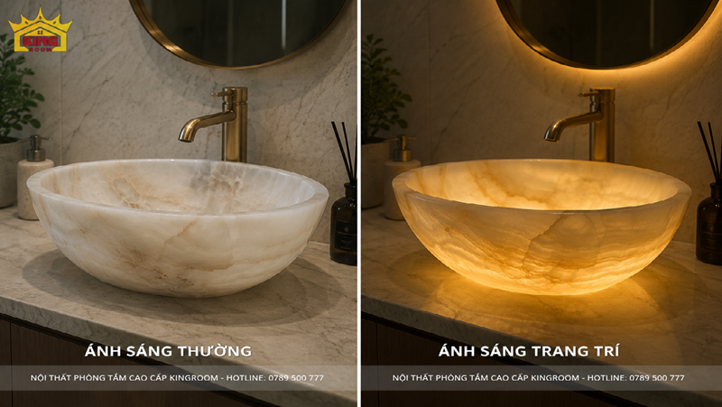 Lavabo đá Onyx đẹp trong phòng tắm cao cấp