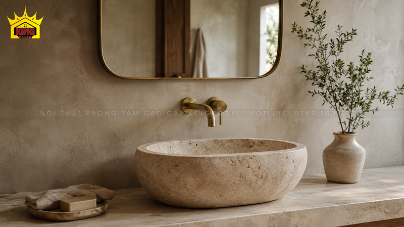 Lavabo đá Travertine phong cách Wabi Sabi