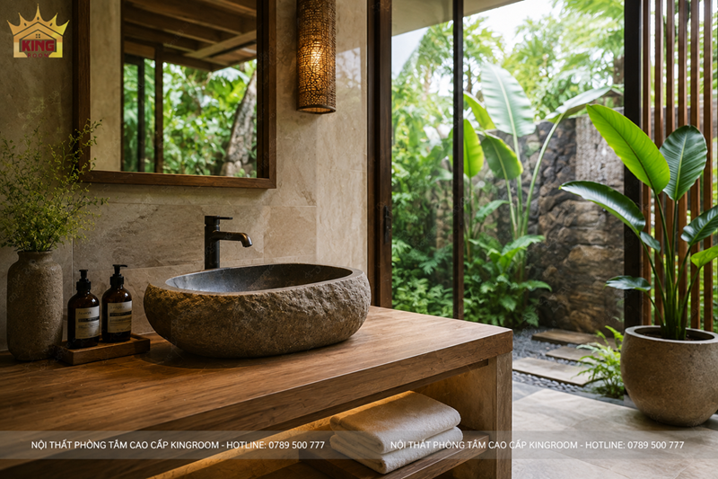 Lavabo đá cuội đẹp cho phòng tắm phong cách Resort