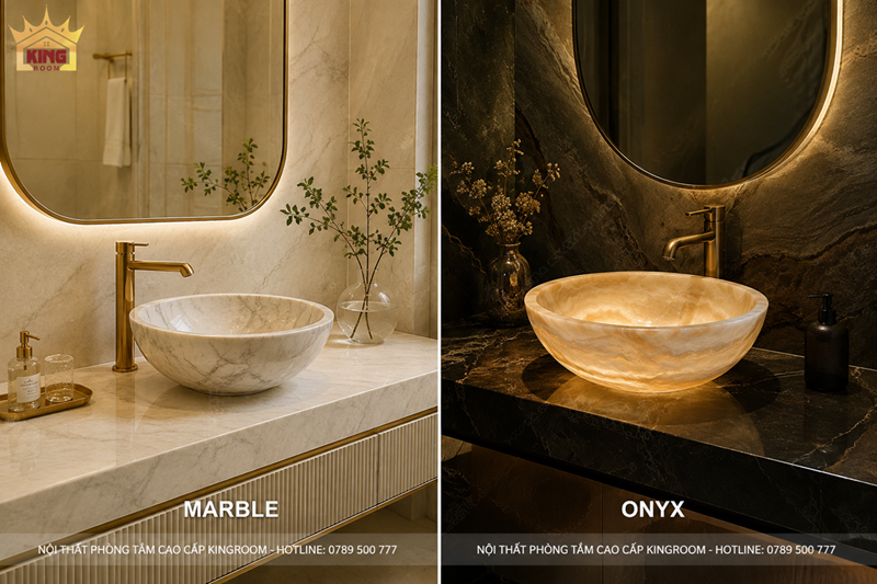 Mẫu lavabo đá Marble và Onyx cho phòng tắm Luxury