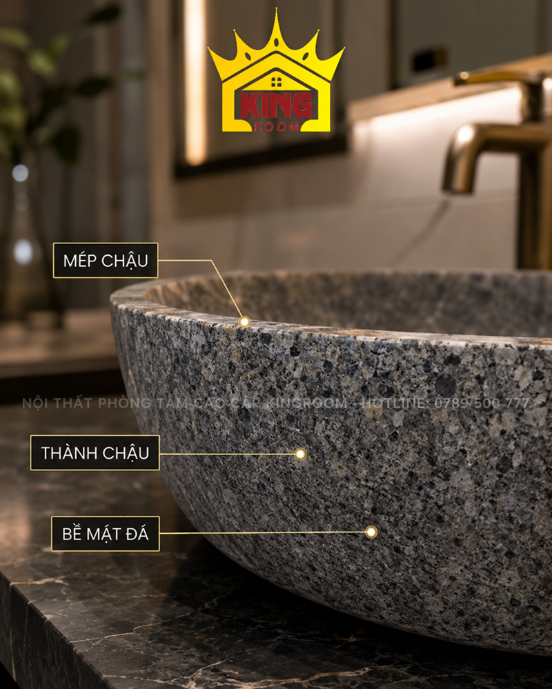 bề mặt và mép chậu lavabo đá tự nhiên