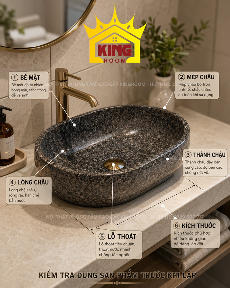 kiểm tra lavabo đá tự nhiên trước khi lắp