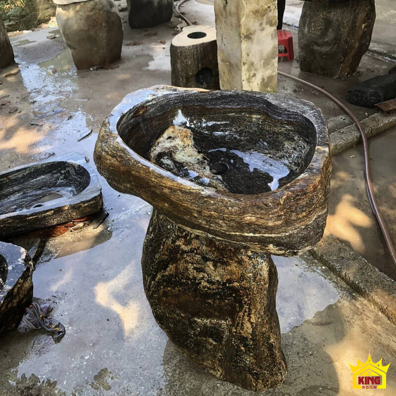 Mẫu chậu rửa mặt đá cuội loại có trụ đứng