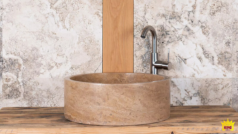 Mẫu chậu rửa mặt làm bằng đá travertine