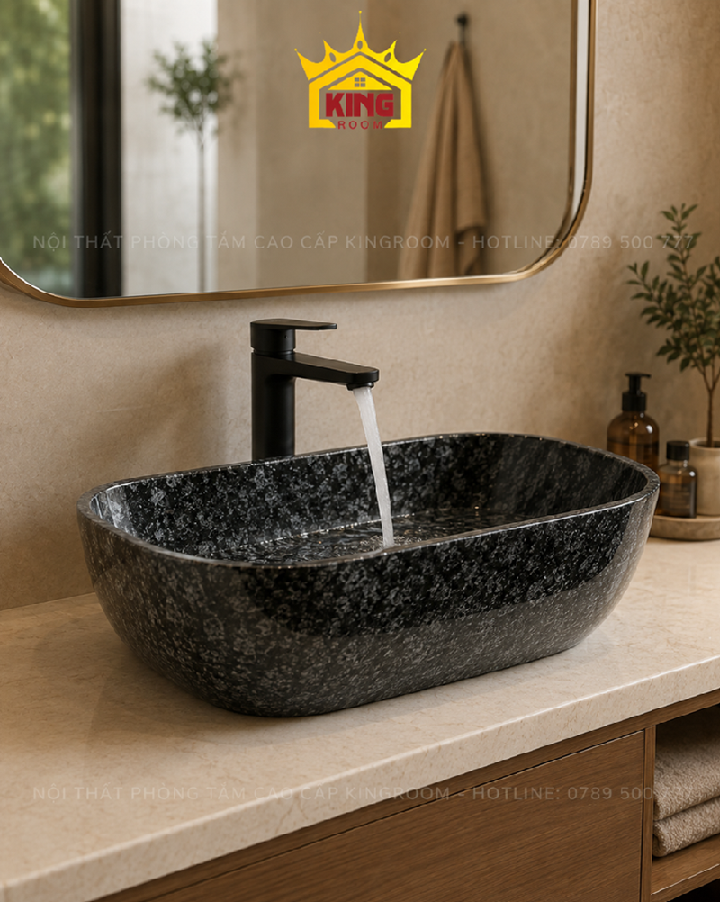 vòi và chậu lavabo đá kết hợp sang trọng