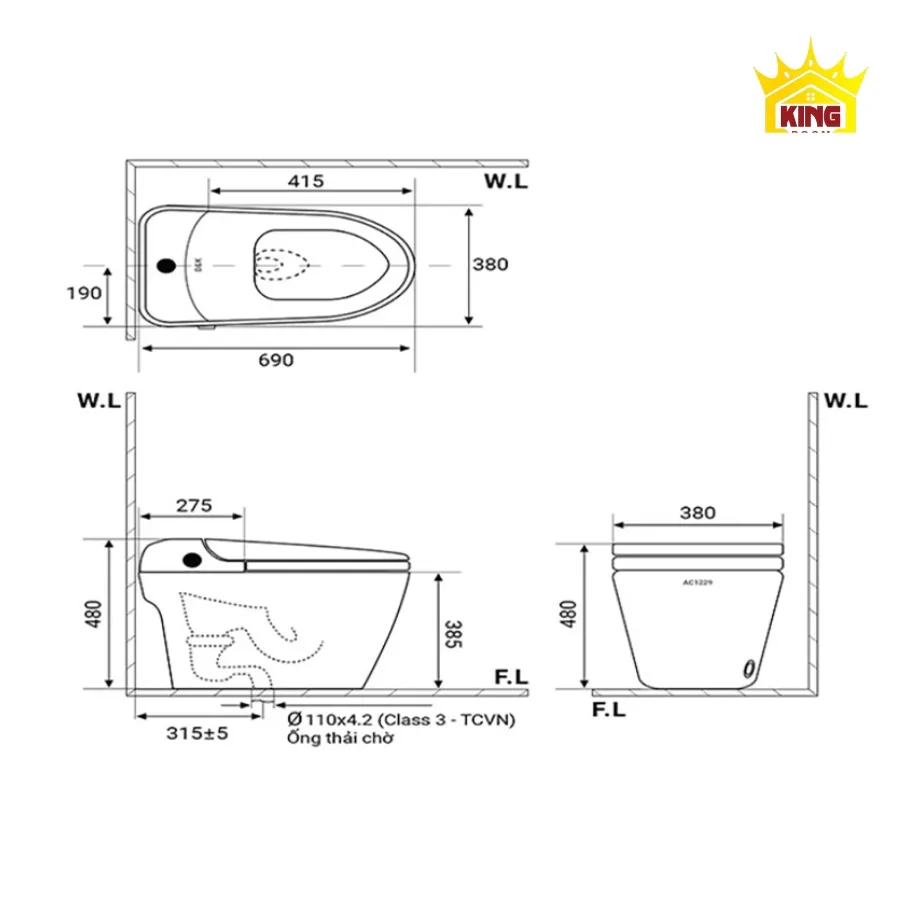 Kích thước bồn cầu thông minh