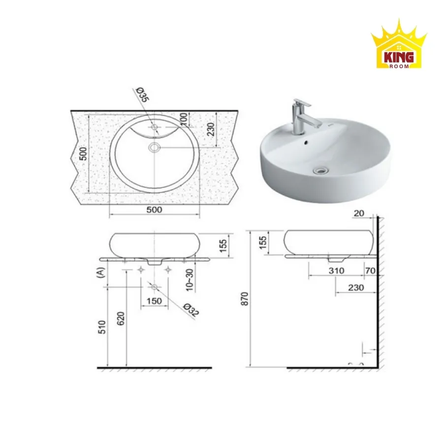 kích thước lavabo đặt bàn tròn