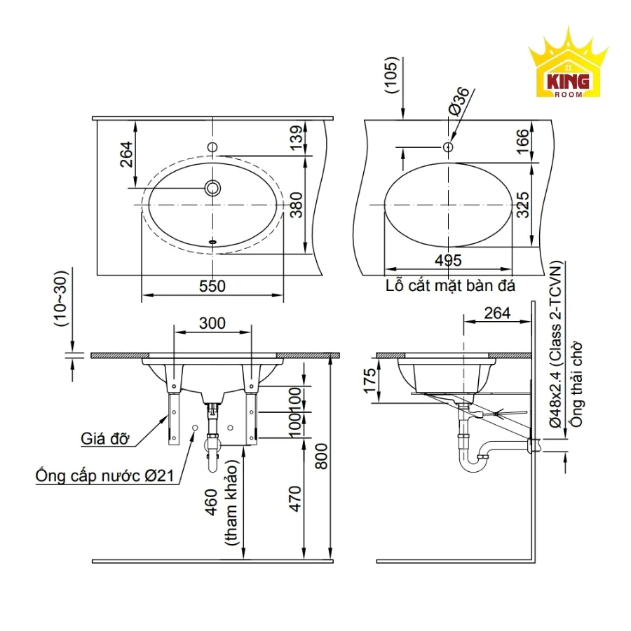 kích thước ống thoát lavabo