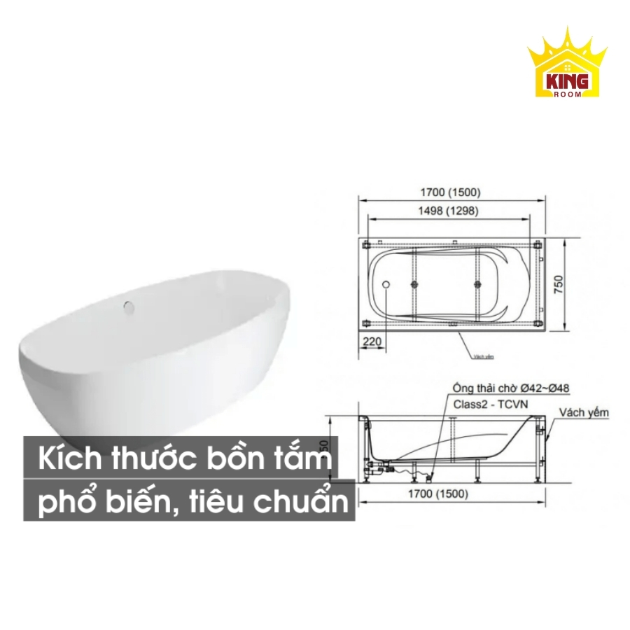 Kích thước lắp đặt đúng tiêu chuẩn cho bồn tắm
