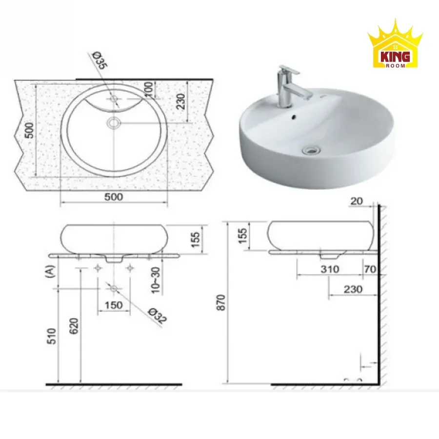 Chiều cao lavabo đặt bàn tiêu chuẩn