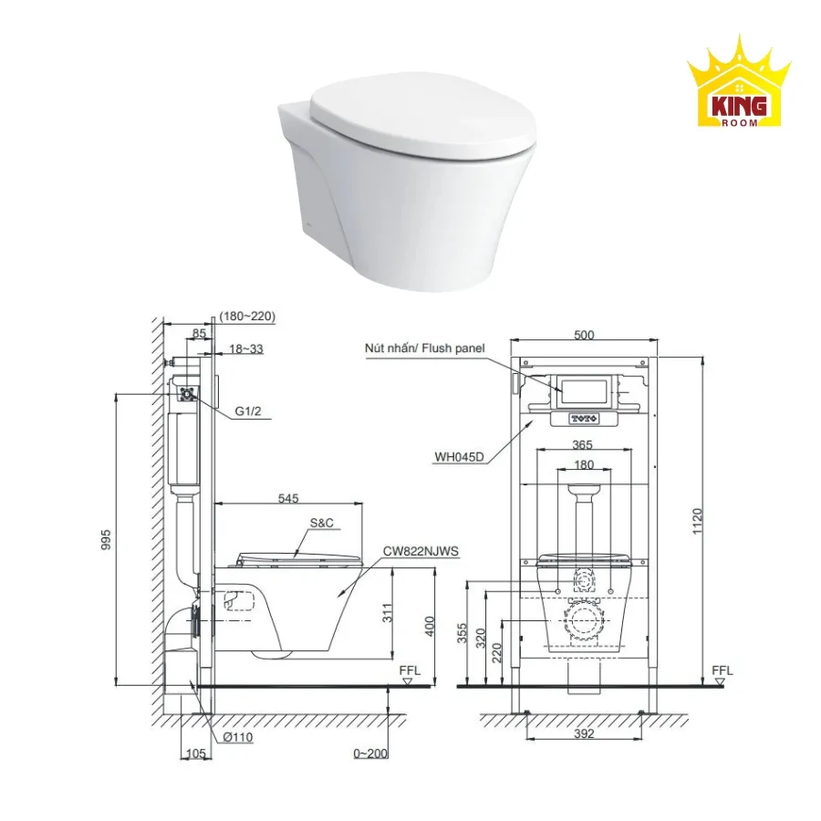 Kích thước bồn cầu TOTO